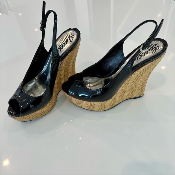Gucci Black Patent Leather Platform Wedges - Picture 1 of 15